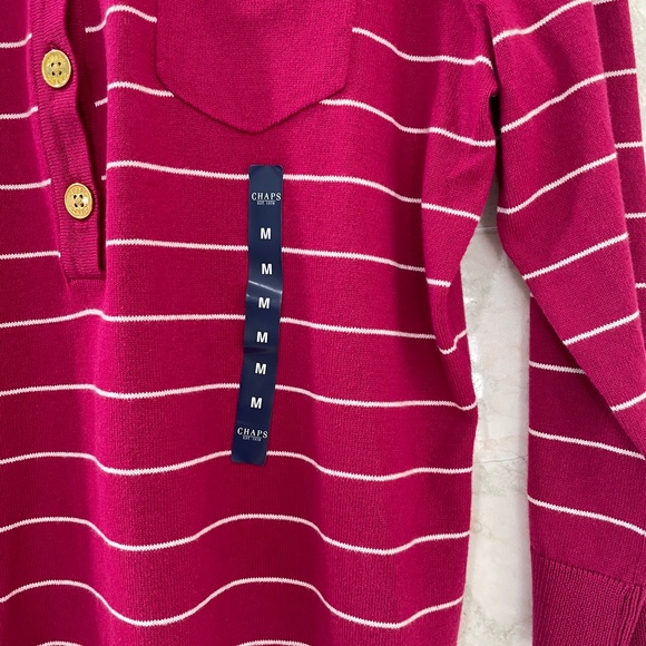 CHAPS {M} Top Mulberry White Striped NWT - Picture 2 of 8